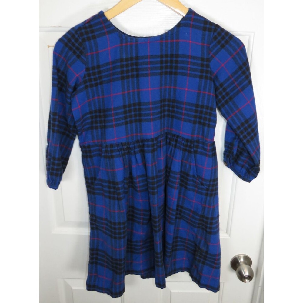 Hanna Anderson Festive Flannel Dress Tartan Plaid Girls Sz 10 (140 cm) Deep Blue